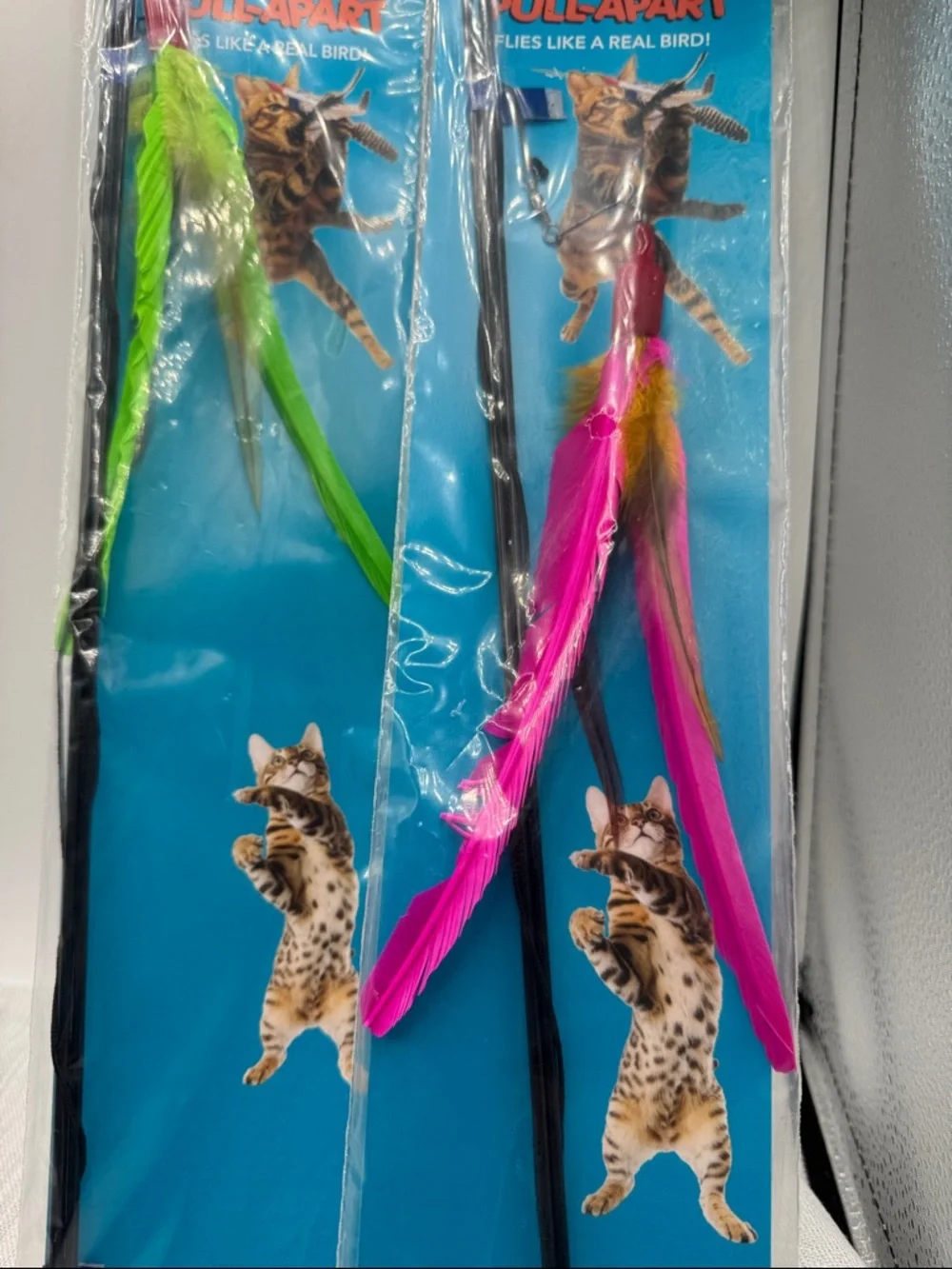 GO CAT DA BIRD FEATHER WAND ROD INTERACTIVE TEASER TOYS 36” 2 1 Pink 1 green NIP